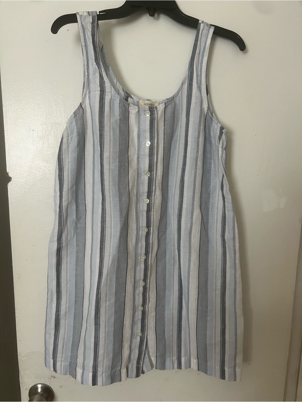 Have Light Blue and White Striped Sleeveless Button Dress